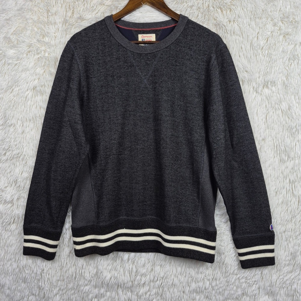 Champion Todd Snyder Mens Herringbone Wool Blend Sweatshirt Grey Stripe Medium